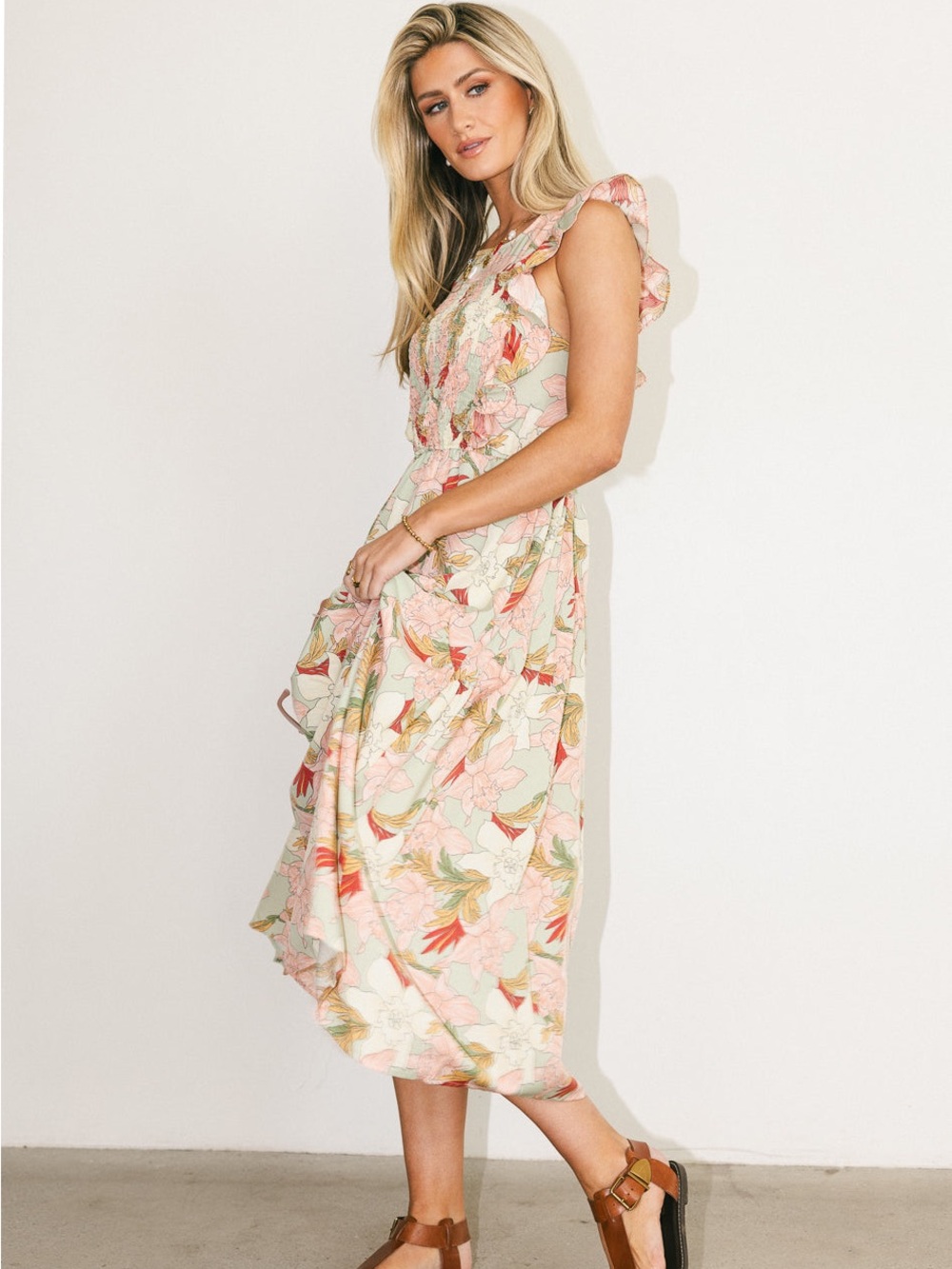 NWT BALTIC BØRN Green Smocked Floral Dress